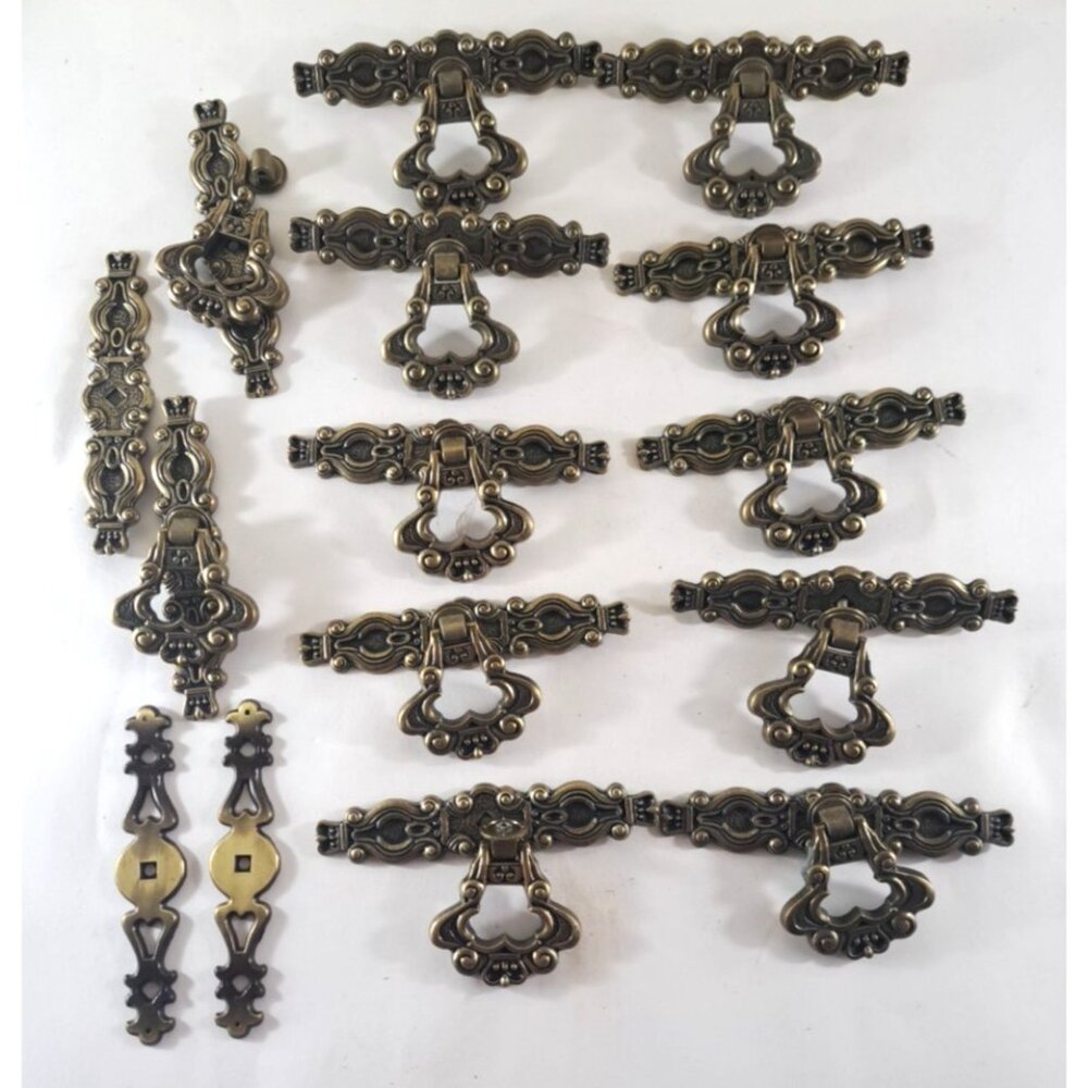 Byer Drop Bail Pulls Dresser Handles Lot Antique Brass Ornate Art Nouveau RARE